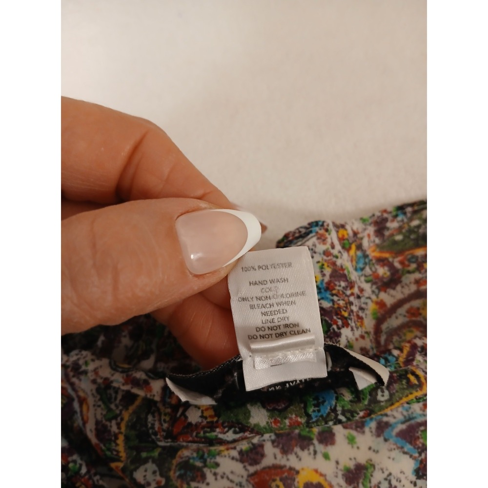 LOFT Womens Summer Ruffle Top L Fairy Twee Short Sleeve Paisley Floral Romantic - Picture 10 of 11